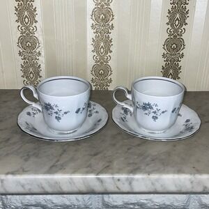 2 Johann Haviland Bavaria Germany Blue Garland Tea‎ Cup And Saucer Set Vintage
